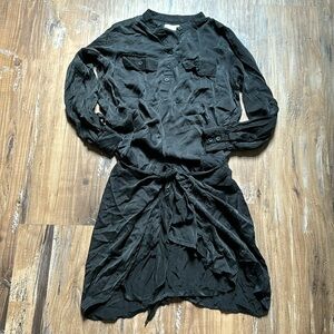 Steele. Black Silk LongSleeved Tie Front Dress